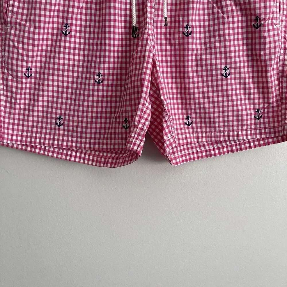 Polo Ralph Lauren Mens Pink Gingham Anchors Swim Trunks Board Shorts Large